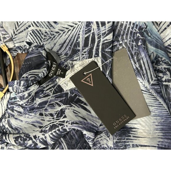 Guess Womens Sleeveless Palm Leaf Print Halter Top Blue Sz Large Flowy Boho NEW - Picture 7 of 11